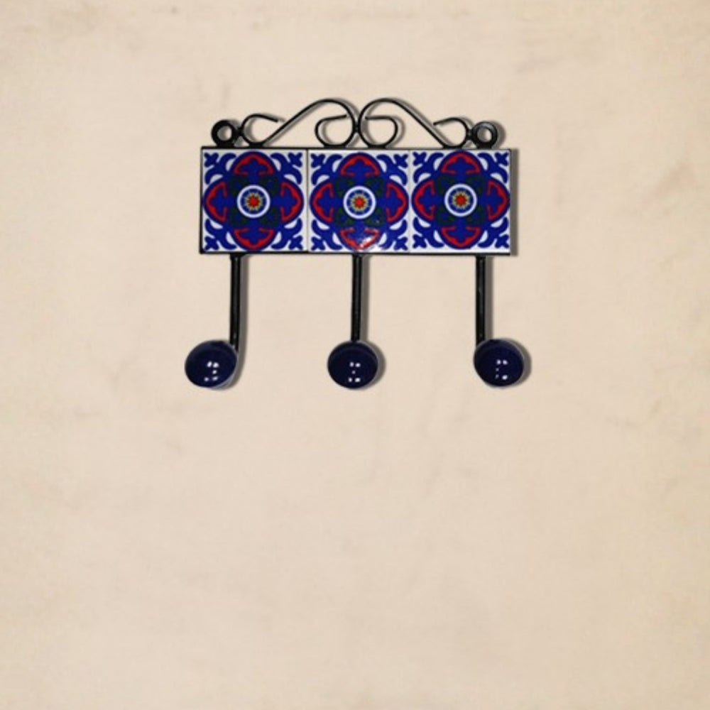 mosaic blue ceramic decorative tile pegs rectangular floral tile design home decor accent decorative use only